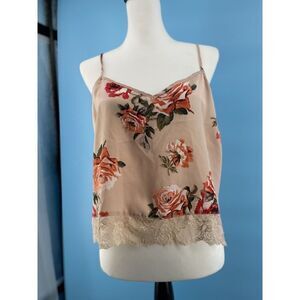 Women's Sleep Top Sz Large Floral Roses Satin Lace Cami Festival‎ Rave Coquestte